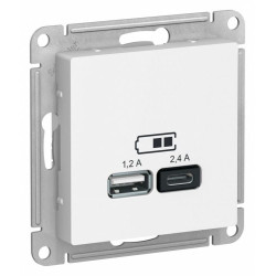 ATN000139 ATLASDESIGN USB РОЗЕТКА A+С, 5В/2,4 А, 2х5В/1,2 А, механизм, БЕЛЫЙ